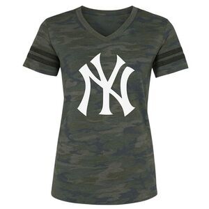 NY Yankees Women's Camo V-Neck Baseball Jersey T-Shirt Size M